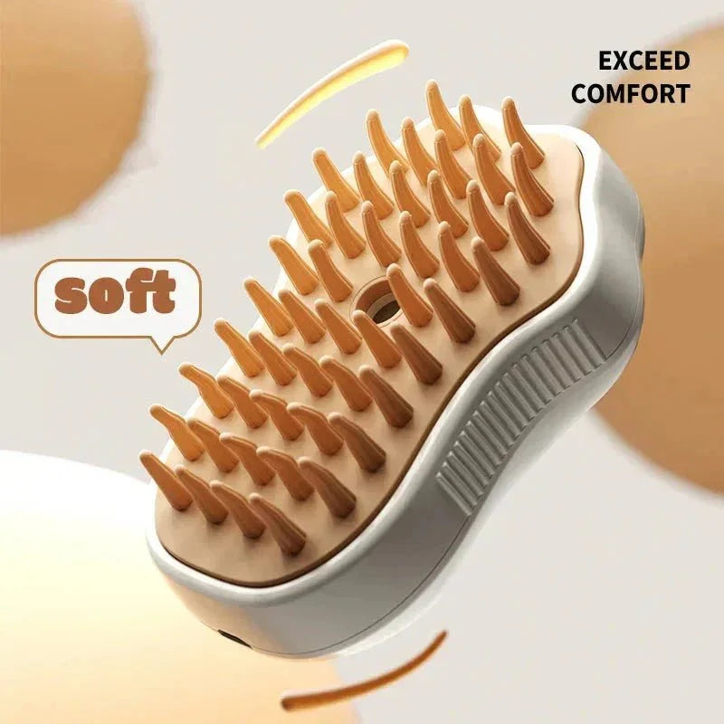 Soft silicone steam grooming brush for cats and dogs with ergonomic handle