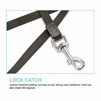 Black dog leash with metal rotating lock catch and coarse chromium plating