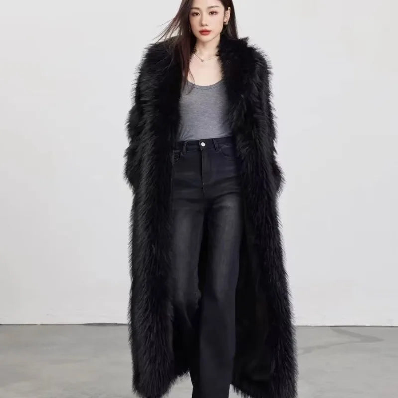 Black Faux Fur Winter Coat