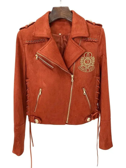 Brown Faux Suede Biker Jacket