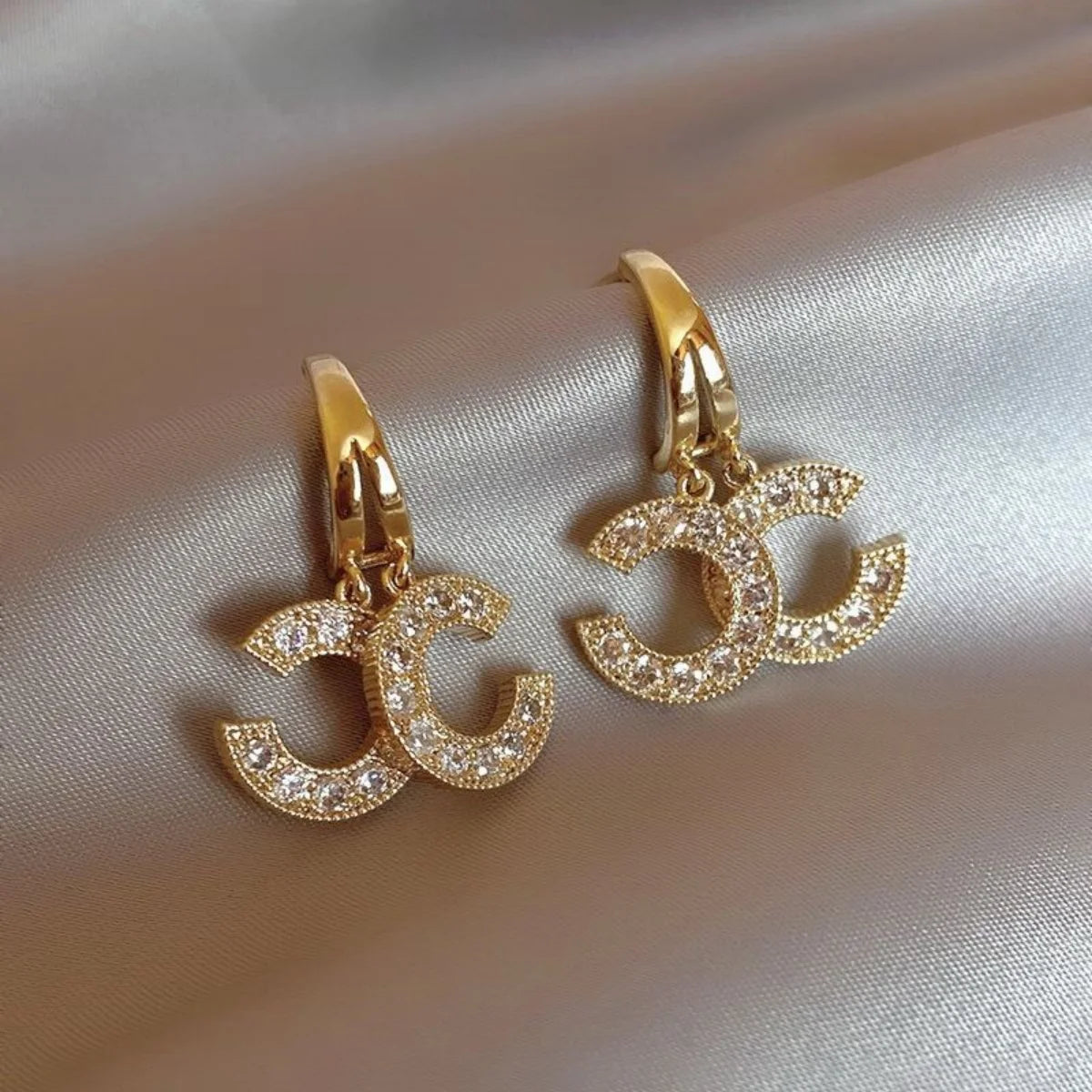 C-Letter Crystal Earrings 14K Gold-Plated