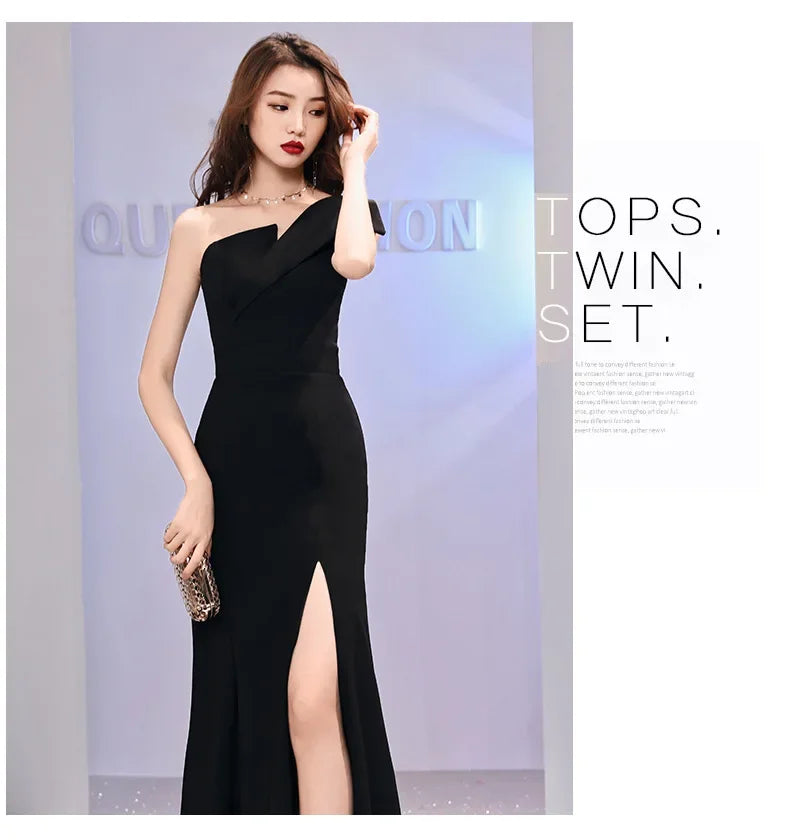 Elegant One-Shoulder Black Gown