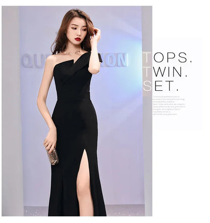 Elegant One-Shoulder Black Gown
