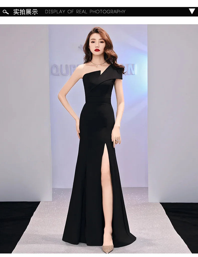 Elegant One-Shoulder Black Gown
