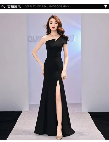 Elegant One-Shoulder Black Gown