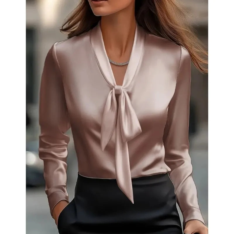 Elegant Satin Bow Blouse