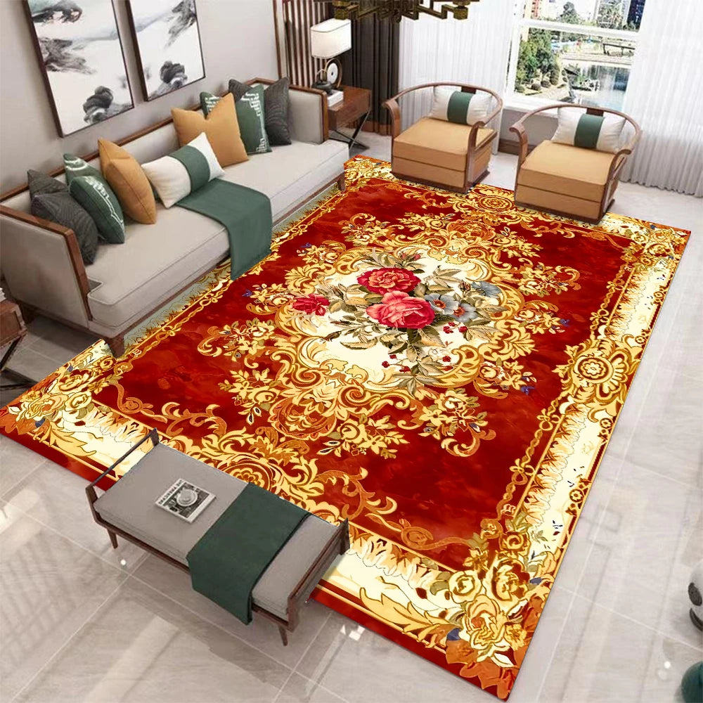 European Luxury Red Washable Rug