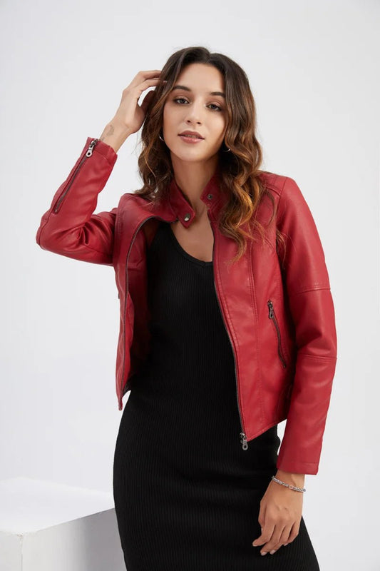 Faux Leather Moto Jacket Women