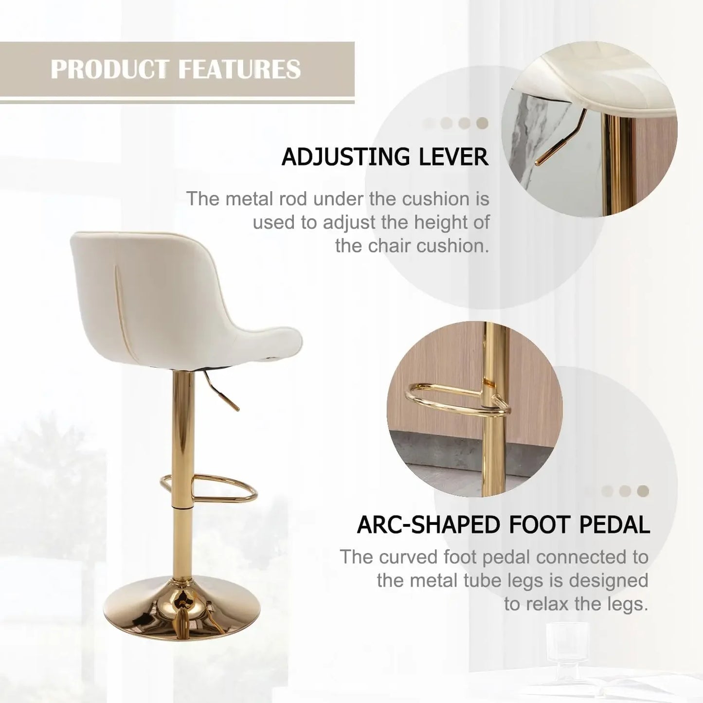 Gold Velvet Adjustable Bar Stools