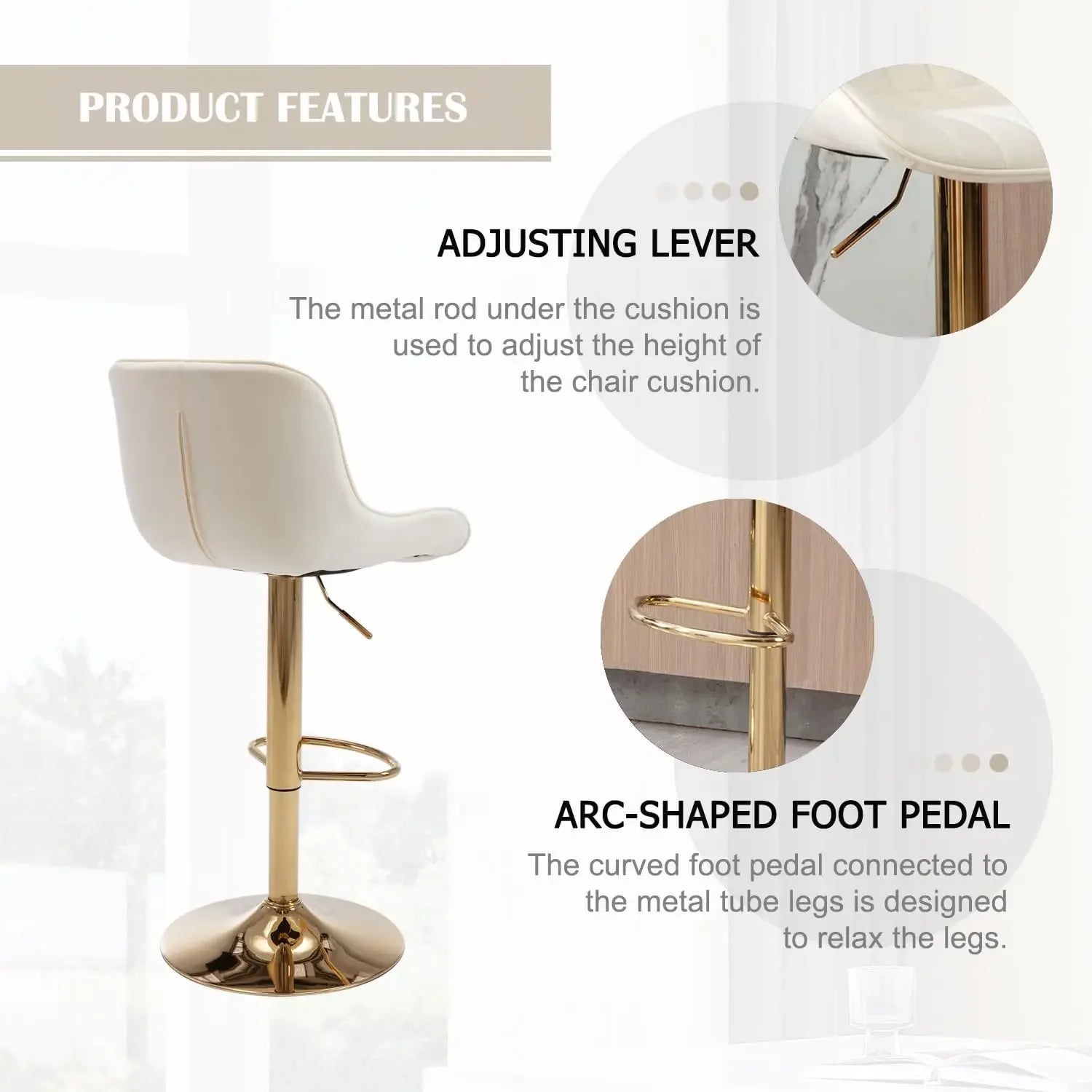 Gold Velvet Adjustable Bar Stools
