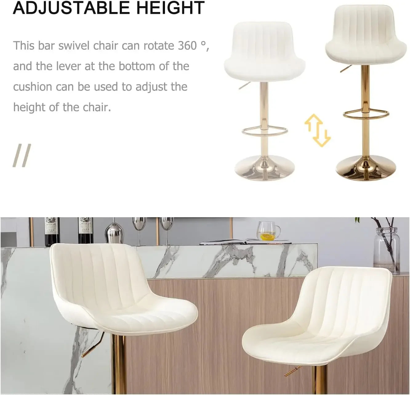Gold Velvet Adjustable Bar Stools