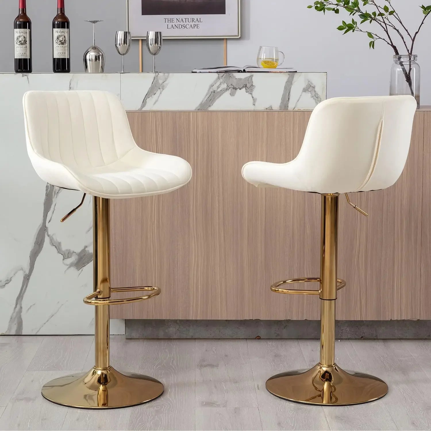 Gold Velvet Adjustable Bar Stools