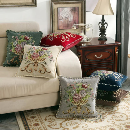 Jacquard Floral Embroidered Cushion Cover