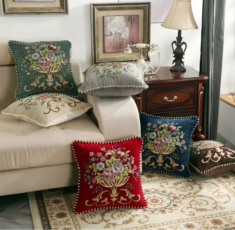 Jacquard Floral Embroidered Cushion Cover 