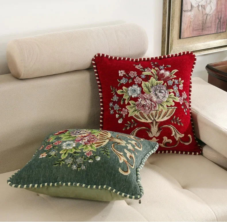 Jacquard Floral Embroidered Cushion Cover