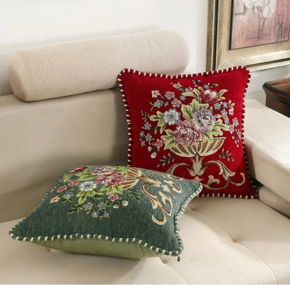 Jacquard Floral Embroidered Cushion Cover