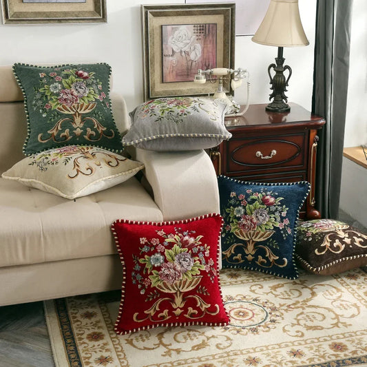 Jacquard Floral Embroidered Cushion Cover