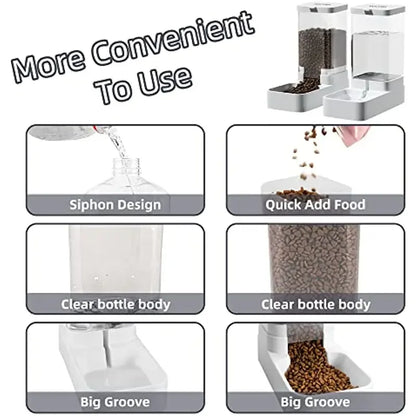 Luxury automatic pet feeder set with clear bottle body, siphon design, big groove for pet food