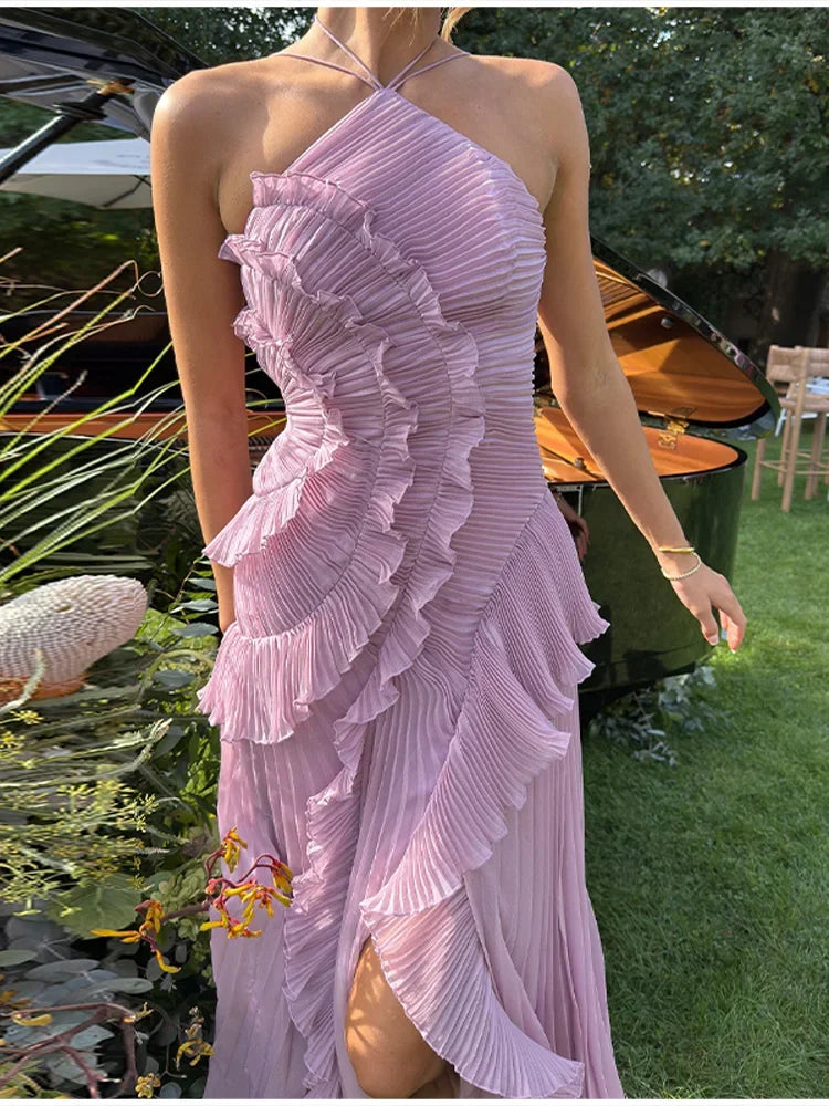 Luxury Lilac Chiffon Maxi Dress