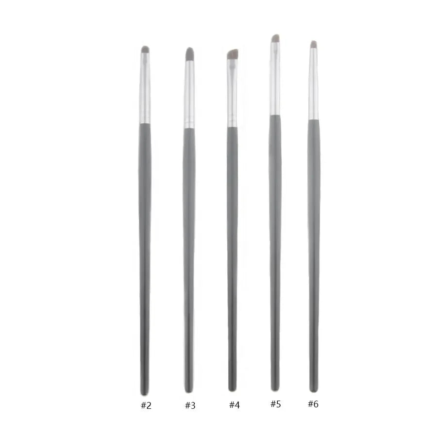 Luxury pony hair eyeshadow brushes set with black handles, labeled #2 to #6 on white background