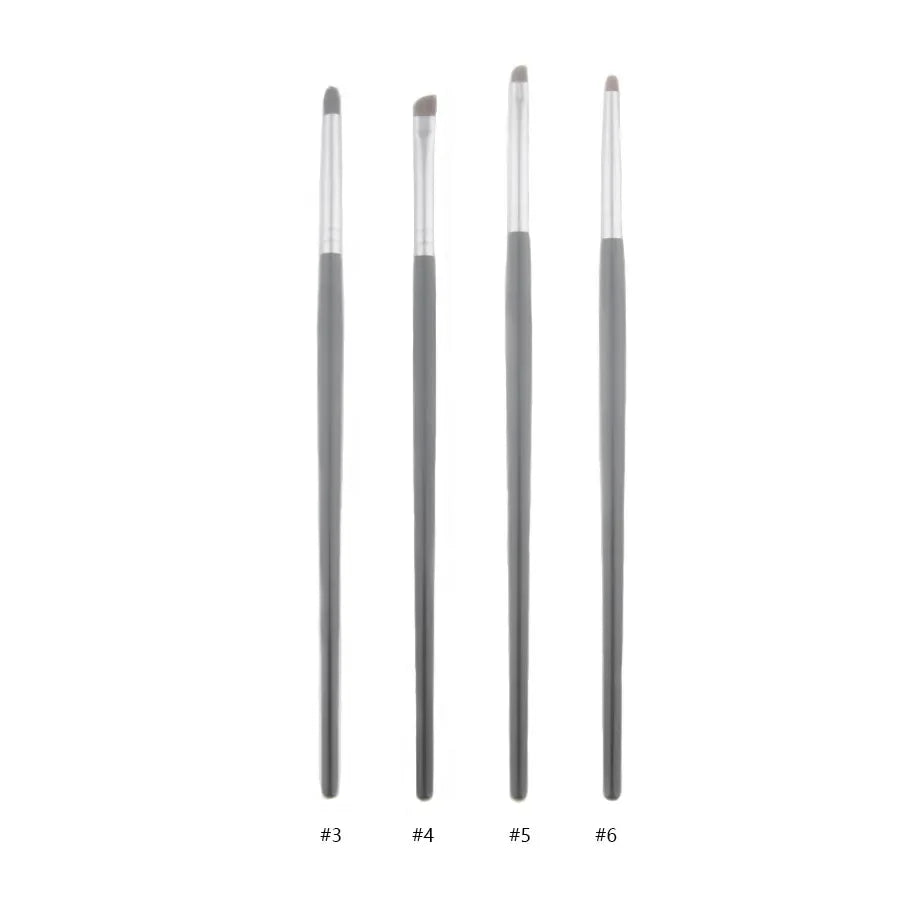 Set of four luxury pony hair eyeshadow brushes with black handles, labeled #3 to #6