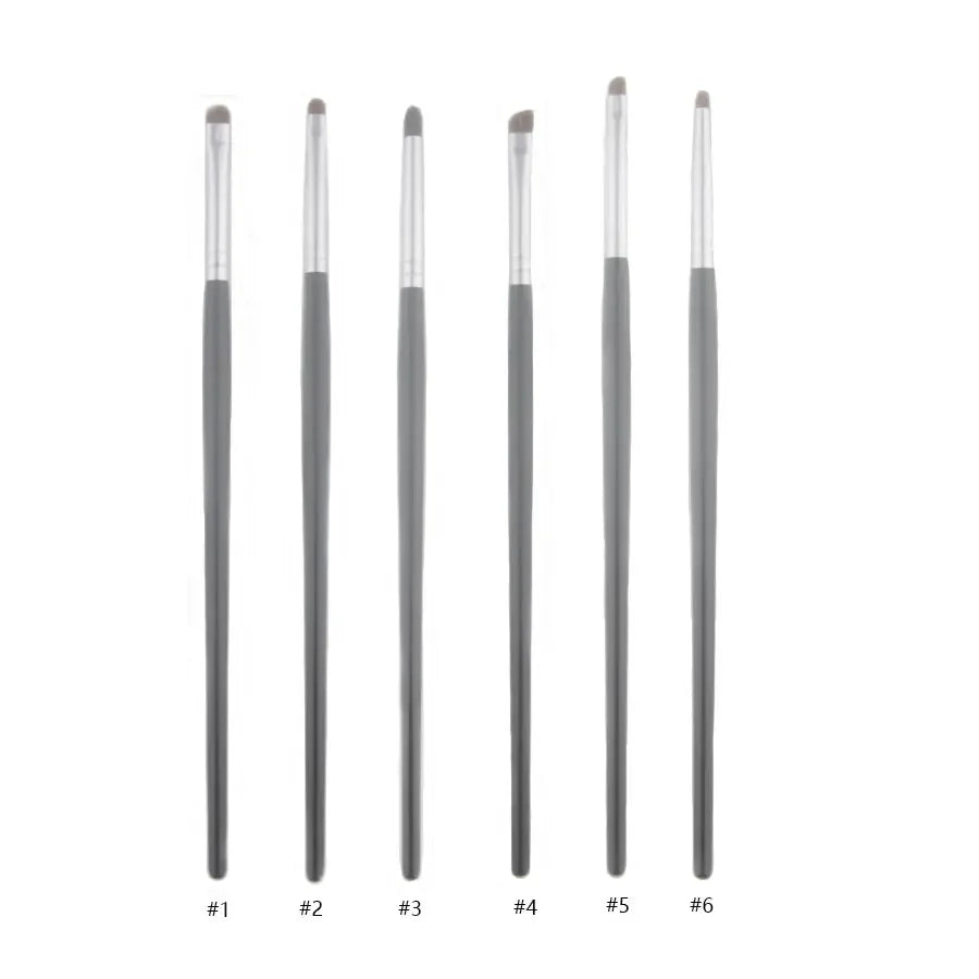 Set of six luxury pony hair eyeshadow brushes with black handles and metal ferrules