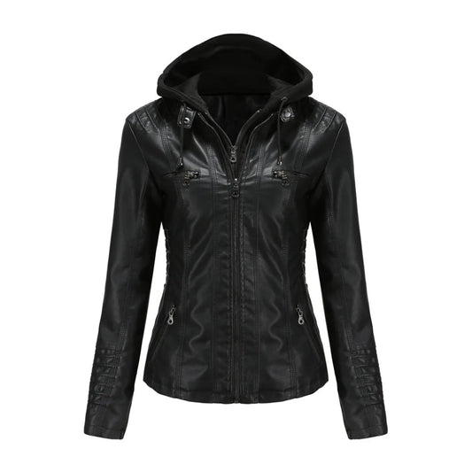 Luxury PU Leather Moto Hoodie