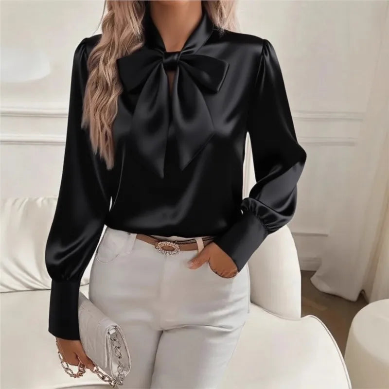 Luxury Satin Bow Blouse
