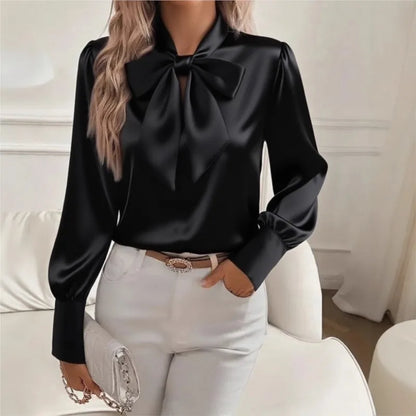 Luxury Satin Bow Blouse