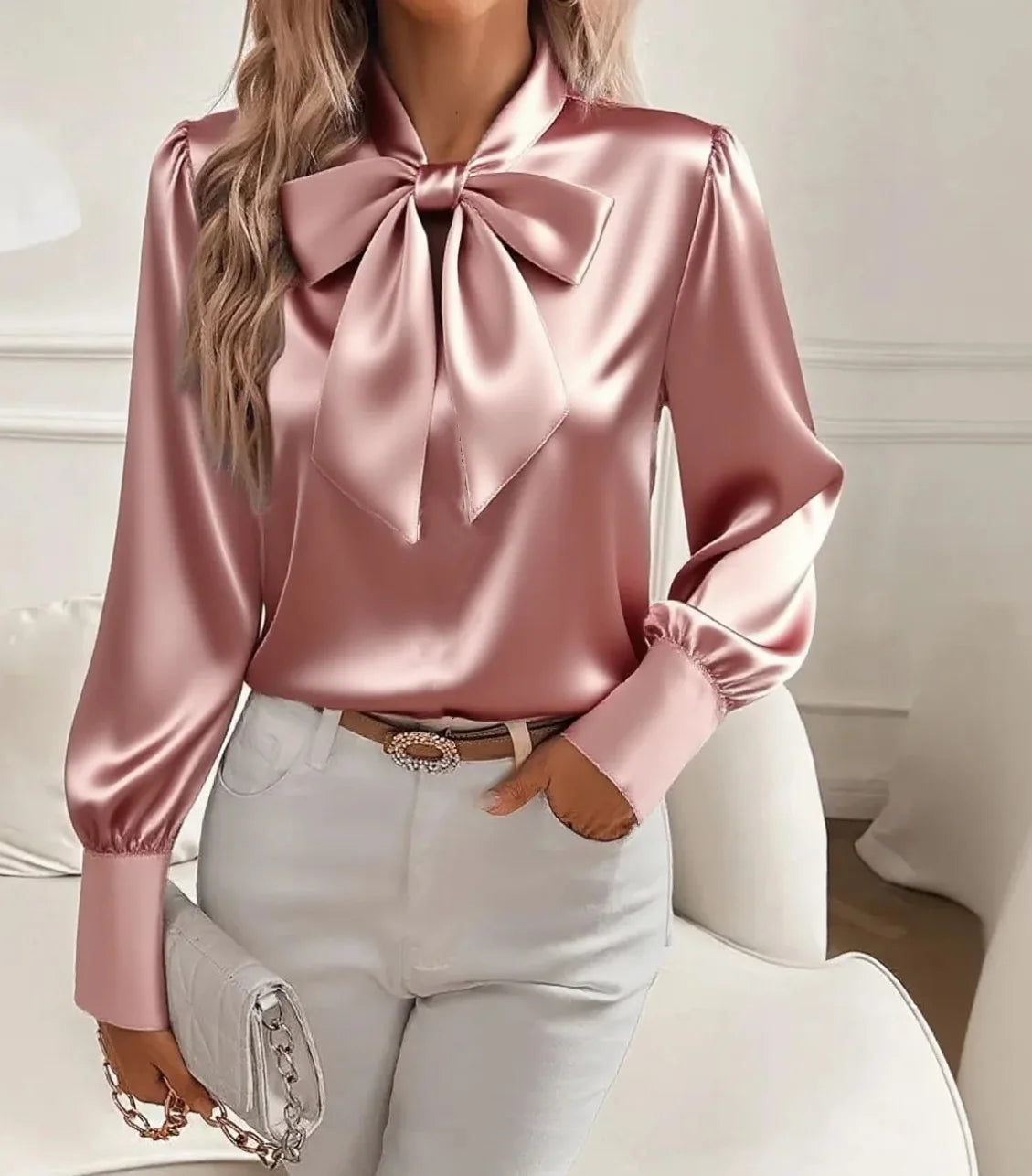 Luxury Satin Bow Blouse
