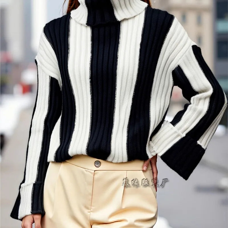 Luxury Striped Turtleneck Sweater