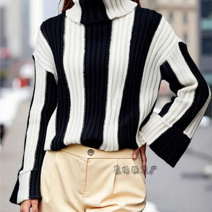 Luxury Striped Turtleneck Sweater