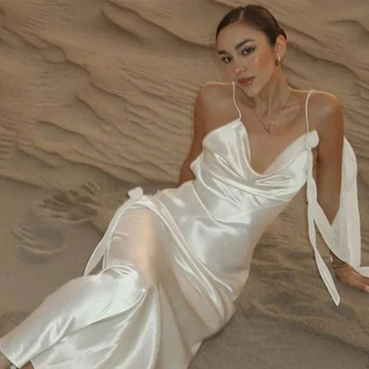 Luxury White Satin Maxi Dress