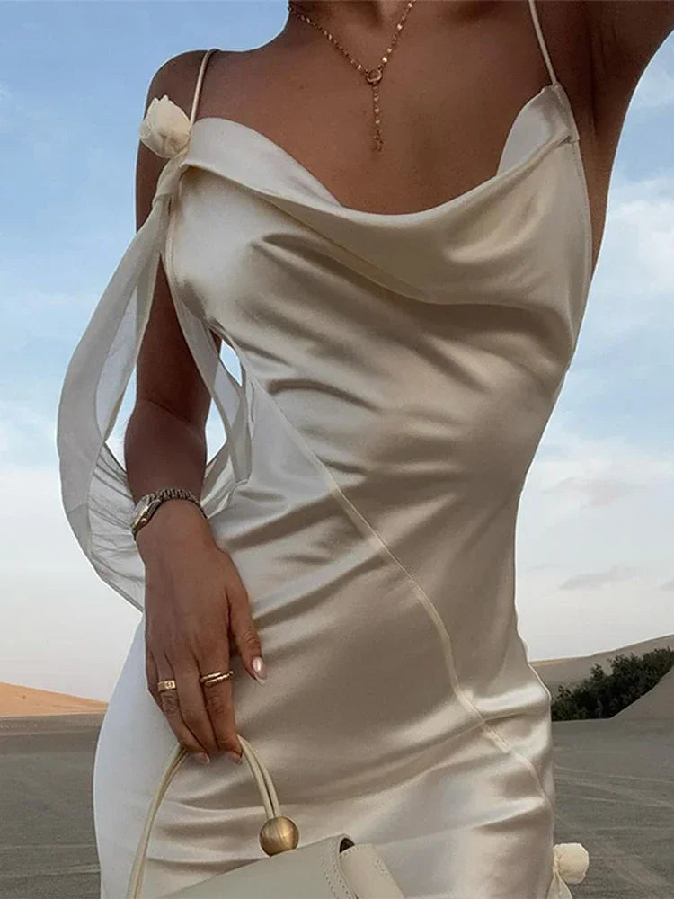 Luxury White Satin Maxi Dress