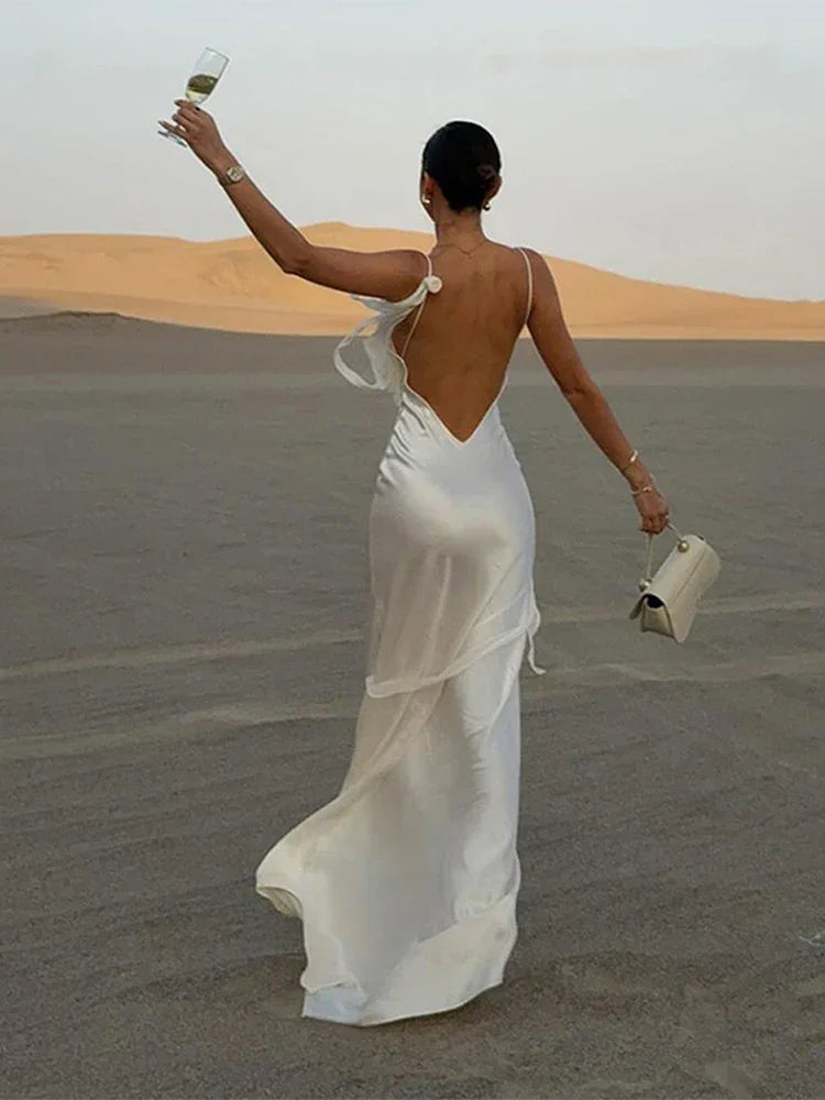 Luxury White Satin Maxi Dress