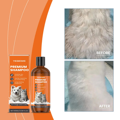 Yegbong premium shampoo for dogs and cats with before and after pet fur cleaning results