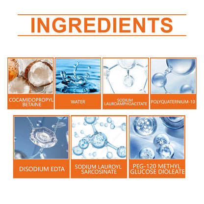 Natural coconut pet shampoo ingredients including cocamidopropyl betaine, water, sodium lauroamphoacetate, and more