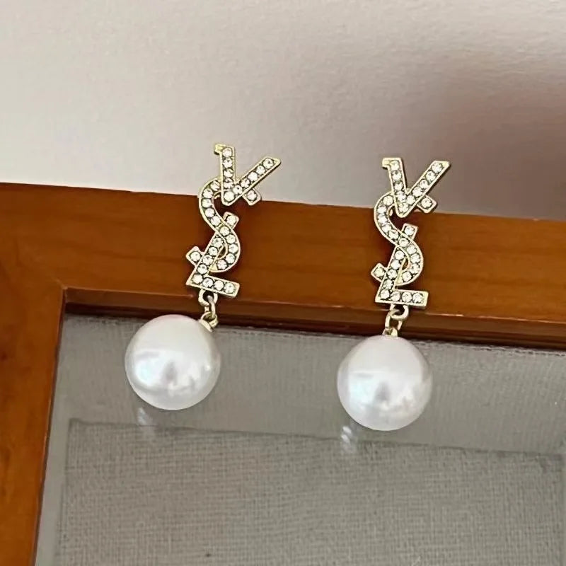 Pearl Bow Drop Earrings 14K Gold-Plated