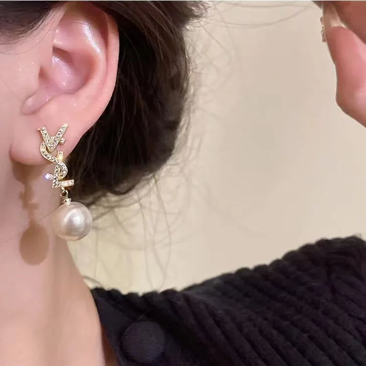 Pearl Bow Drop Earrings 14K Gold-Plated