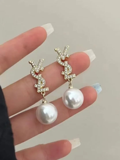 Pearl Bow Drop Earrings 14K Gold-Plated