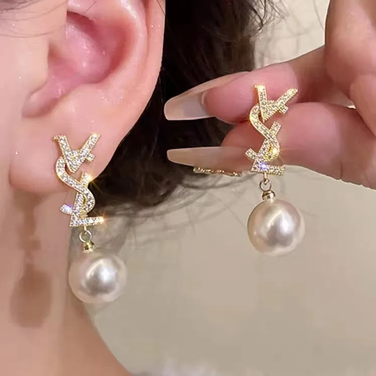 Pearl Bow Drop Earrings 14K Gold-Plated