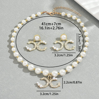 Pearl Rhinestone Necklace & Earring Set