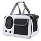 Portable pet travel carrier bag in white and gray with mesh ventilation and handles, ideal for pet transport