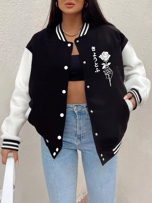 Printed Fleece Baseball Jacket Women