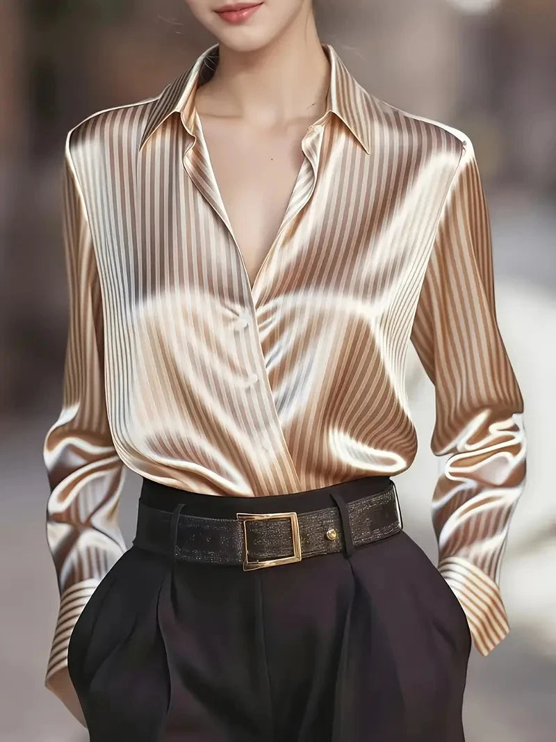 Satin Striped Silk Blouse