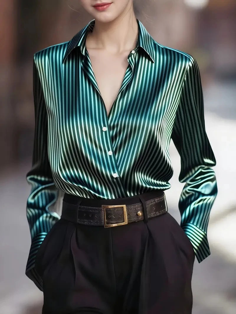 Satin Striped Silk Blouse