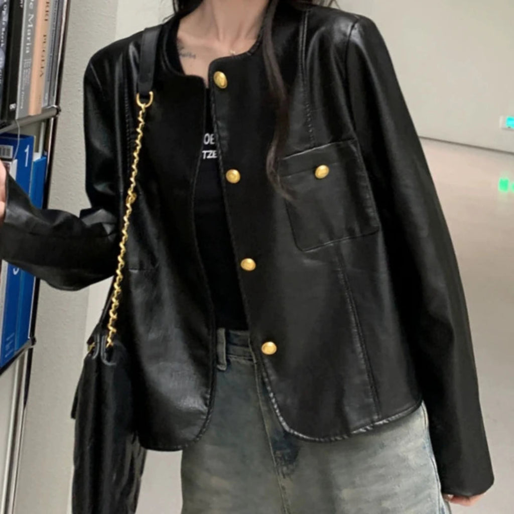 Trendy Black Leather Outerwear