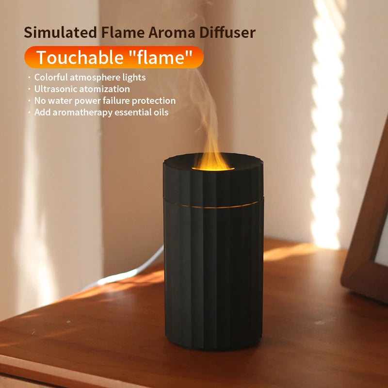 Simulated Flame Aromatherapy Diffuser – USB Ultrasonic LED Humidifier