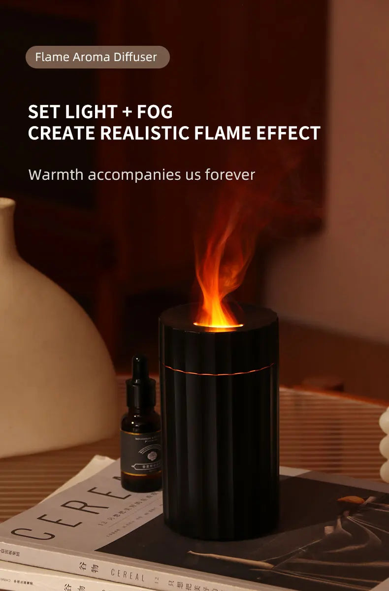 Simulated Flame Aromatherapy Diffuser – USB Ultrasonic LED Humidifier