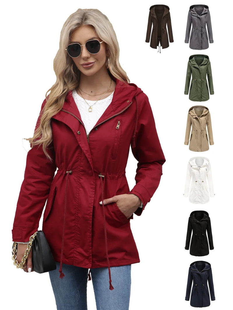 Stylish Burgundy Hooded Windbreaker Jacket